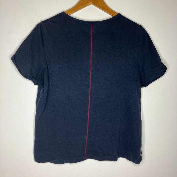 White Stuff UK 12 Women's Medium Blue with Red Blue Embroidery Pocket T-Shirt - Picture 8 of 10